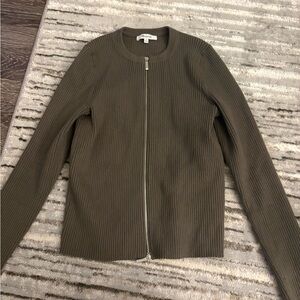 Madewell Zip-Front Ribbed Cardigan, Dark Cargo, Medium